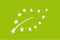 Grünes EU-Bio-Logo mit Sternenbogen.